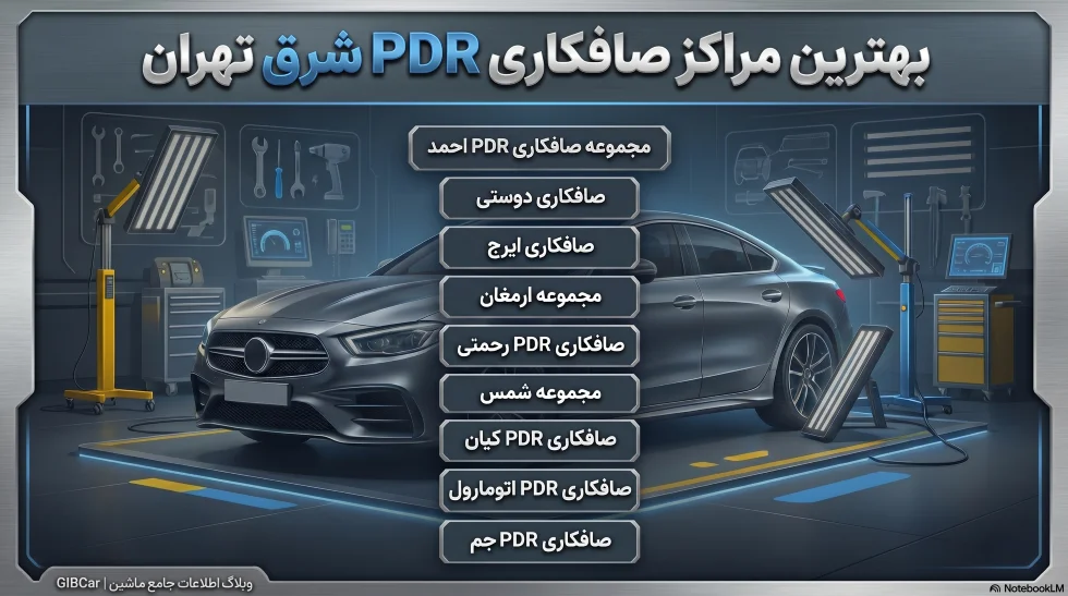 بهترین مراکز صافکاری pdr در شرق تهران کجاست؟ 9 مرکز برتر + اطلاعات کامل 2 اینفوگرافیک لیست بهترین مراکز صافکاری pdr در شرق تهران